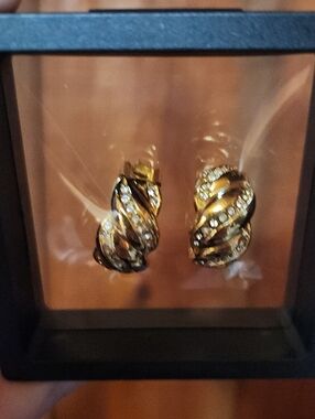 Dior Vintage Gold Crystal-Accented Twist Clip Earrings